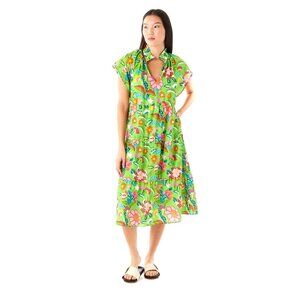 NWT size XS Crosby Watts dress botanical Garden green floral tiered loose fit dr